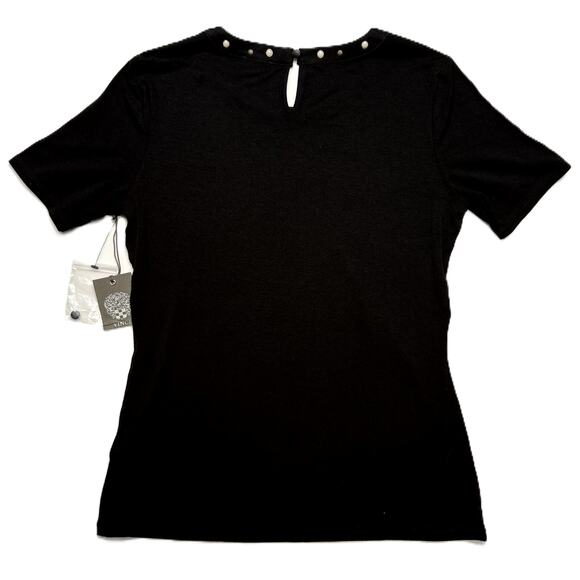 Vince Camuto black knit short sleeve top with sequin accents, Embellished Neck - Picture 2 of 9